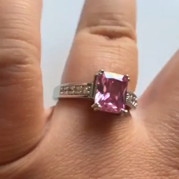 New 2 ct Pink Topaz Diamond 14k White Gold Plated Ring - Picture 3 of 4